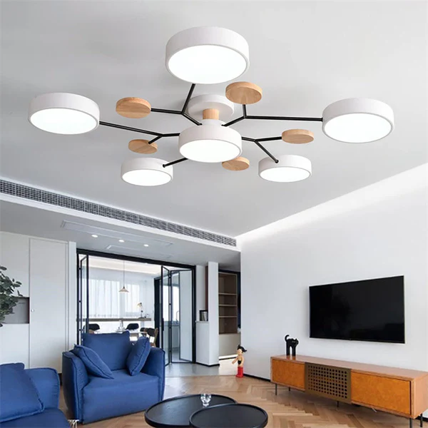 Modern Flush Mount Ceiling Light with Wood Accents – Elegant Design