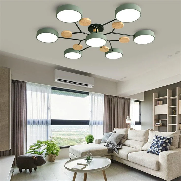 Modern Flush Mount Ceiling Light with Wood Accents – Elegant Design