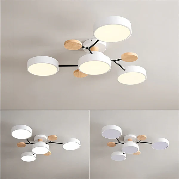 Modern Flush Mount Ceiling Light with Wood Accents – Elegant Design
