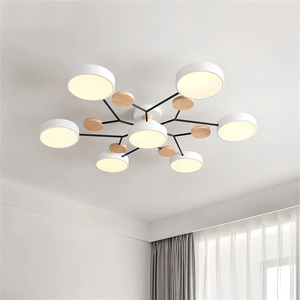 Modern Flush Mount Ceiling Light with Wood Accents – Elegant Design