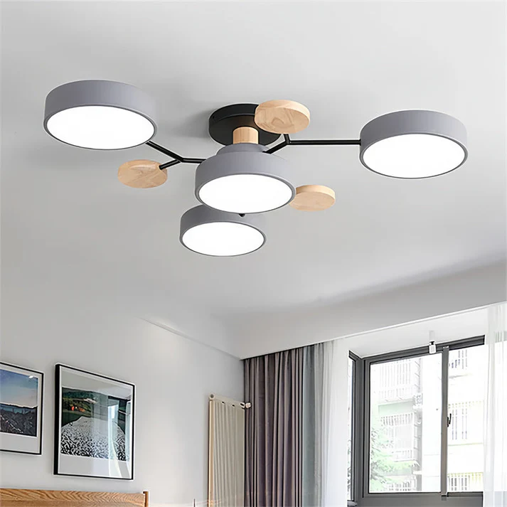 Modern Flush Mount Ceiling Light with Wood Accents – Elegant Design