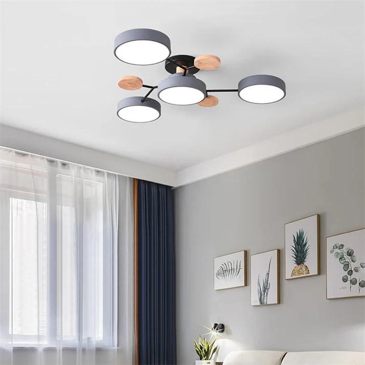 Modern Flush Mount Ceiling Light with Wood Accents – Elegant Design