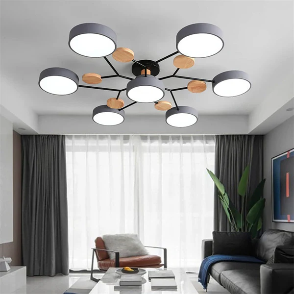 Modern Flush Mount Ceiling Light with Wood Accents – Elegant Design