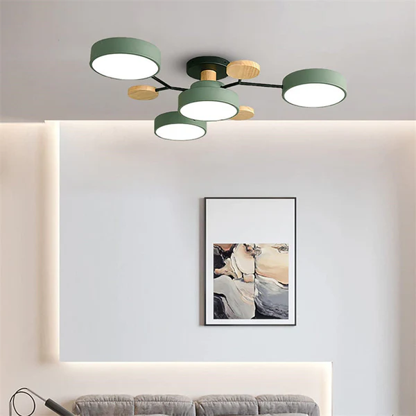 Modern Flush Mount Ceiling Light with Wood Accents – Elegant Design