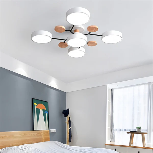 Modern Flush Mount Ceiling Light with Wood Accents – Elegant Design
