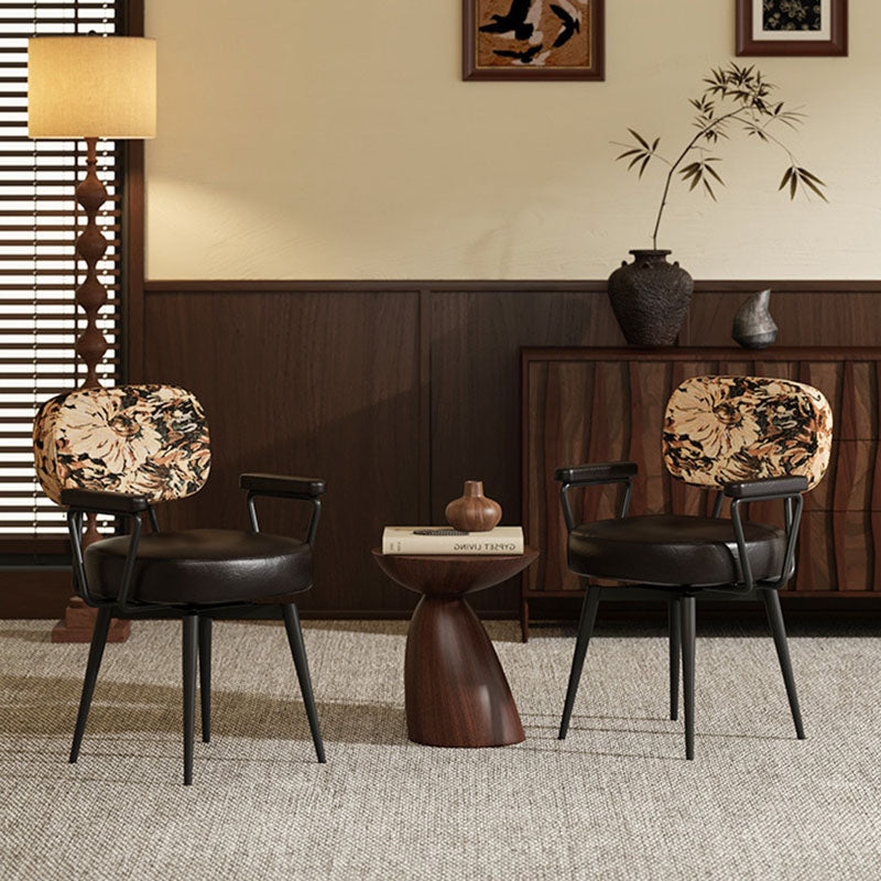 360° Swivel Home Office Chair in Oil Wax Leather and Jacquard Fabric