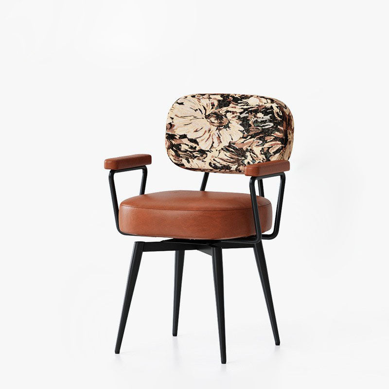 360° Swivel Home Office Chair in Oil Wax Leather and Jacquard Fabric