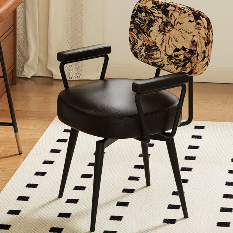 360° Swivel Home Office Chair in Oil Wax Leather and Jacquard Fabric