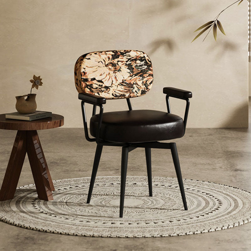 360° Swivel Home Office Chair in Oil Wax Leather and Jacquard Fabric