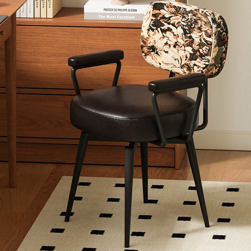 360° Swivel Home Office Chair in Oil Wax Leather and Jacquard Fabric