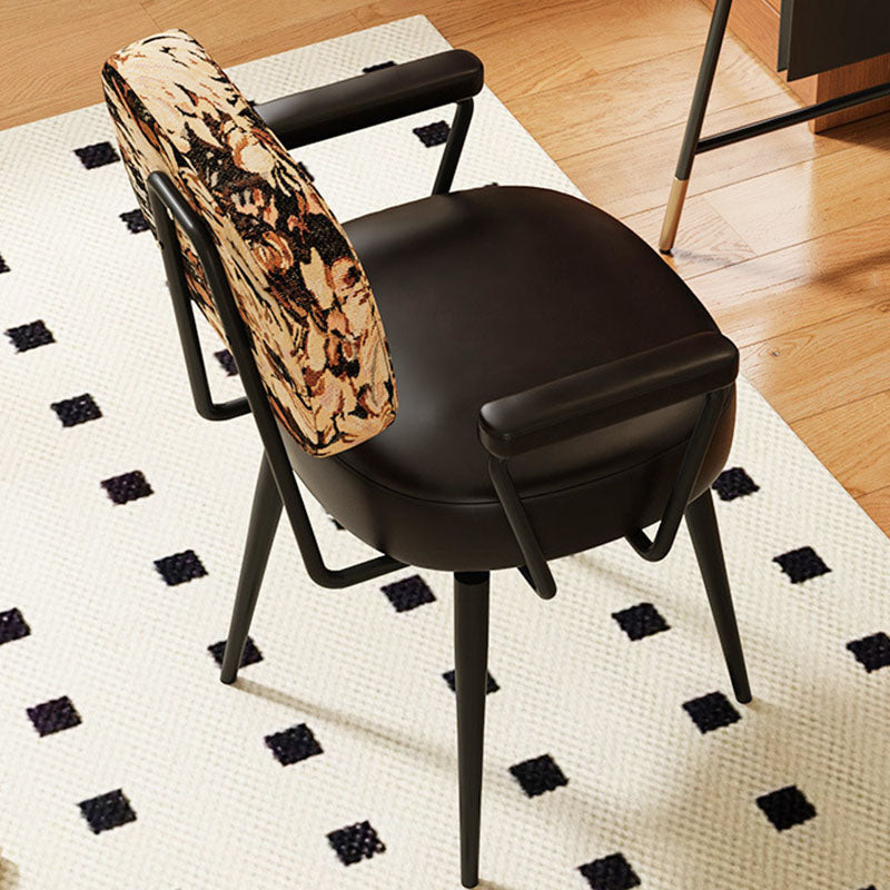 360° Swivel Home Office Chair in Oil Wax Leather and Jacquard Fabric