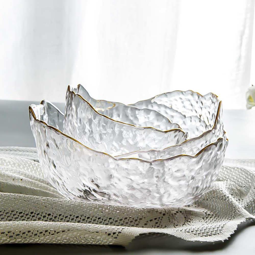 Glass Serving Bowls with Gold Trim – Scandinavian Design