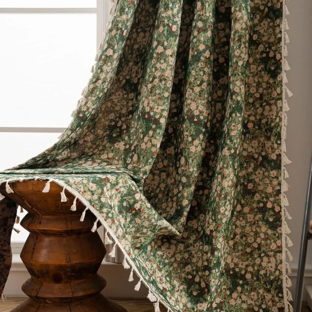 Vintage Floral Tassel Window Curtain Decor