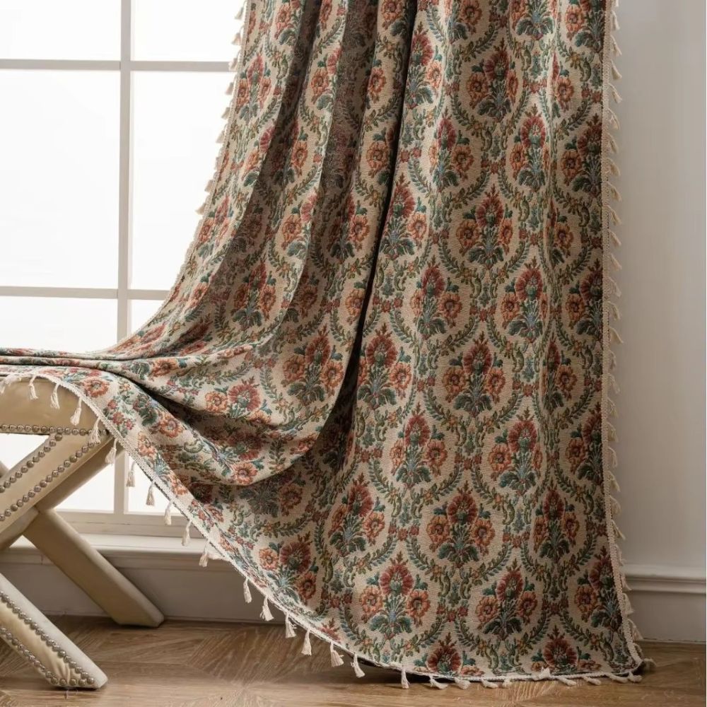 Vintage Floral Tassel Window Curtain Decor