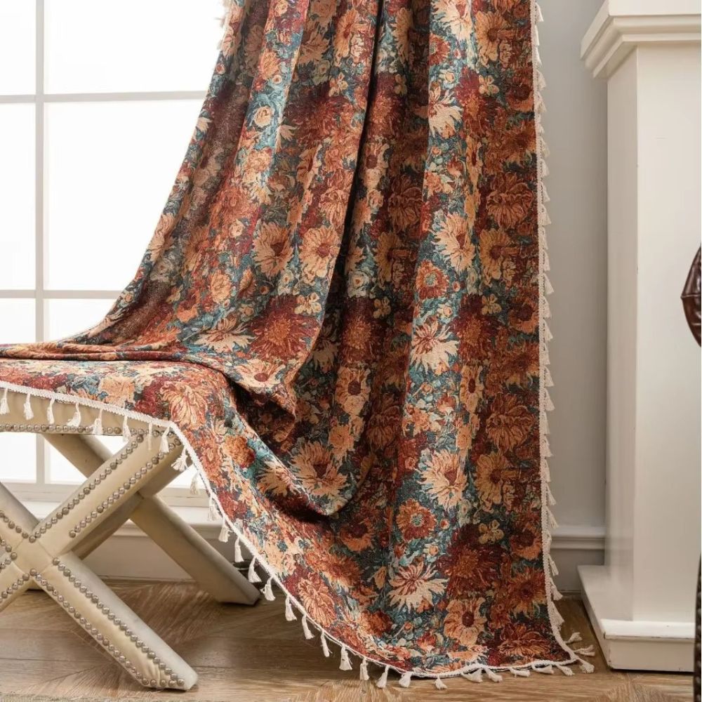 Vintage Floral Tassel Window Curtain Decor