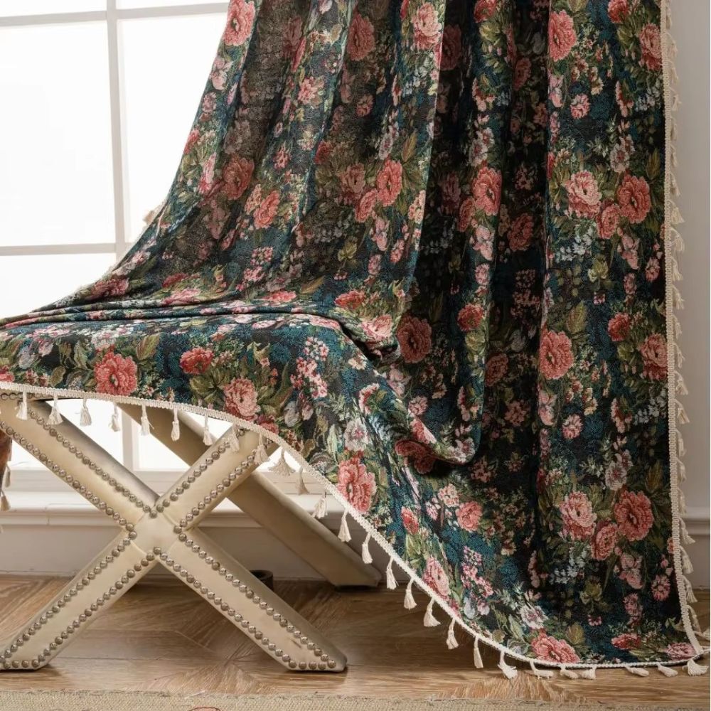 Vintage Floral Tassel Window Curtain Decor