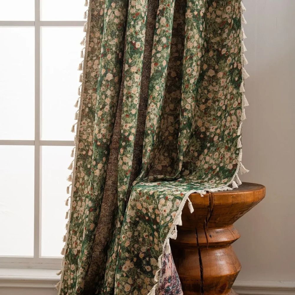 Vintage Floral Tassel Window Curtain Decor