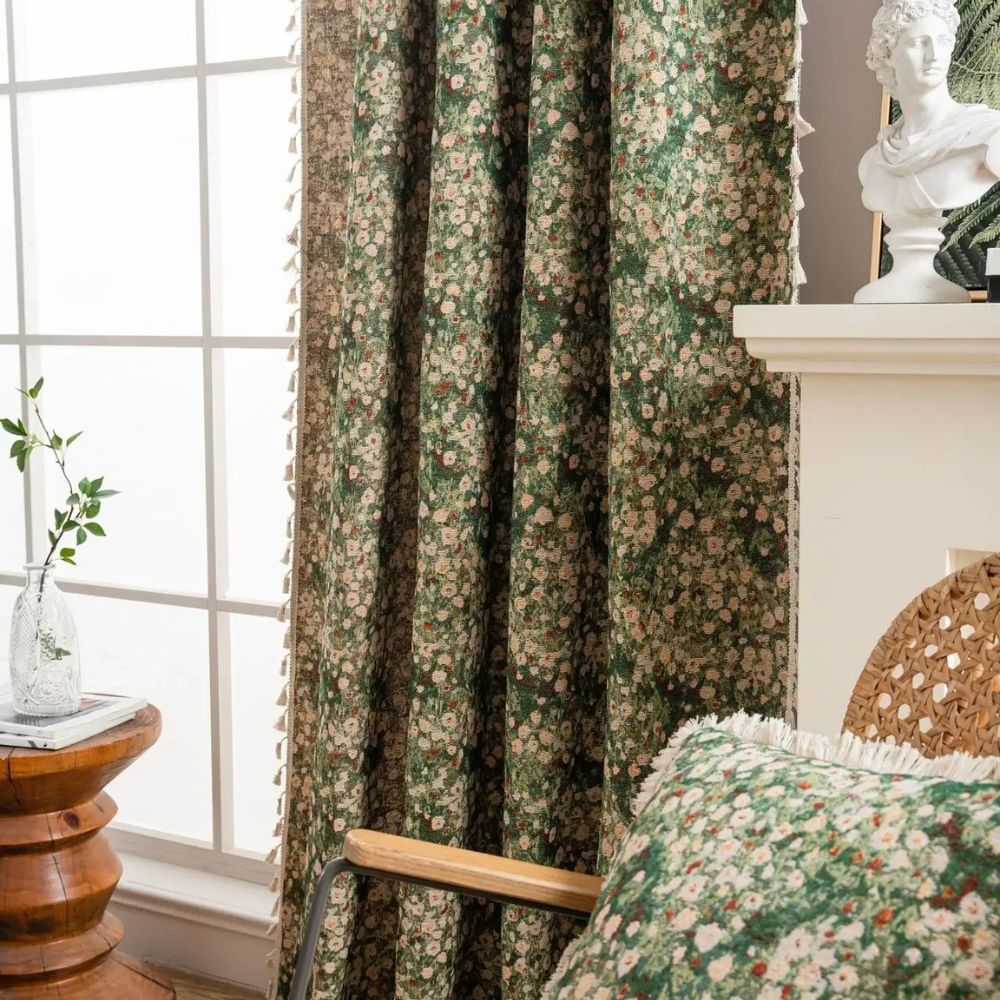 Vintage Floral Tassel Window Curtain Decor
