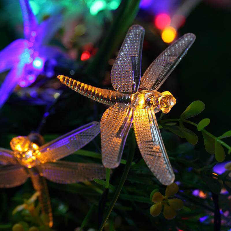 Multicolor LED Solar String Lights with Dragonfly Design