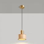 Walnut and Brass Hanging Lamp - Japanese-Style Cylinder Pendant Light