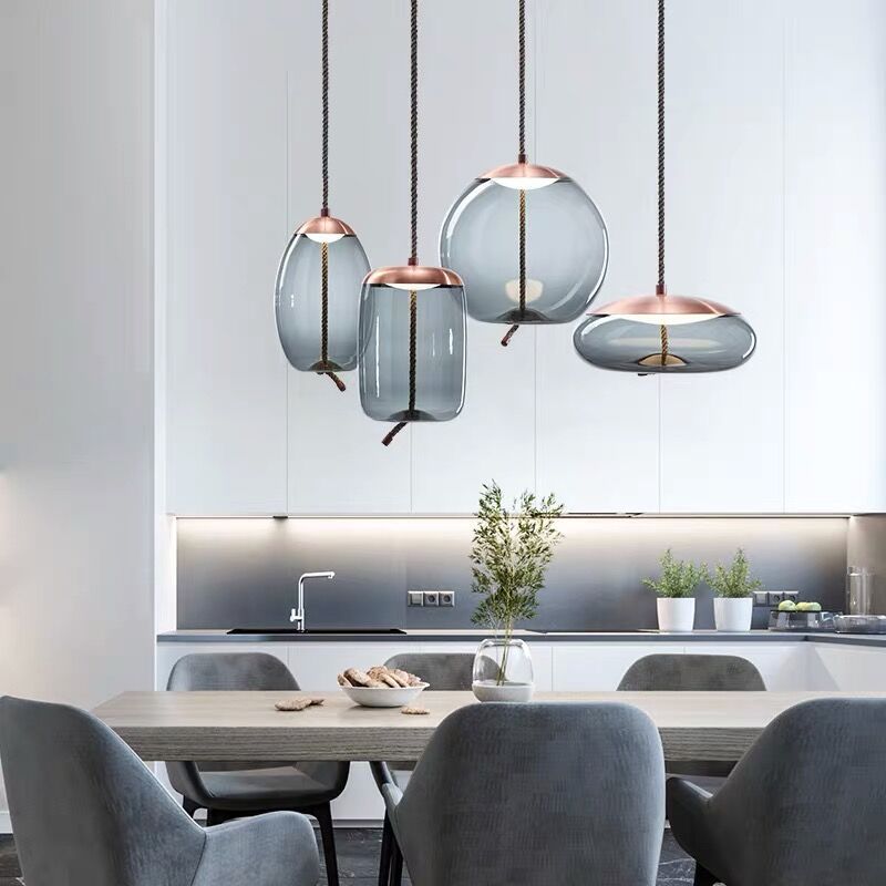 Pendant Light with Smoked Glass in Rose Gold Finish