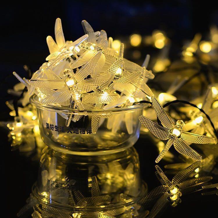 Multicolor LED Solar String Lights with Dragonfly Design