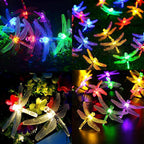 Multicolor LED Solar String Lights with Dragonfly Design