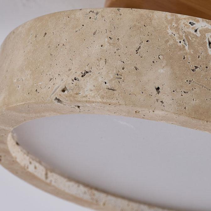 LED Ceiling Light with Wooden Base – Round Travertine Design
