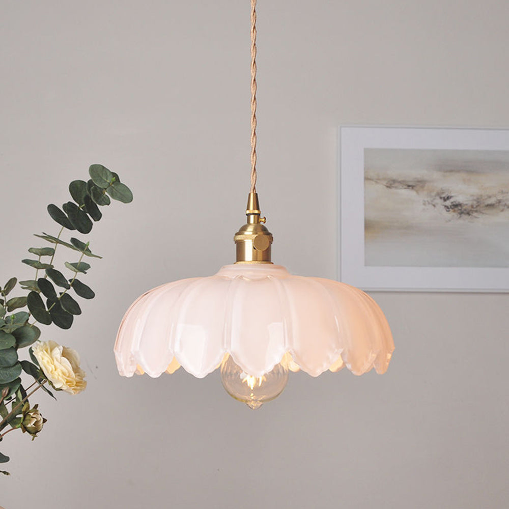 Colored Glass Hanging Light - Vintage Floral Pendant Lamp