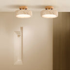 LED Ceiling Light with Wooden Base – Round Travertine Design