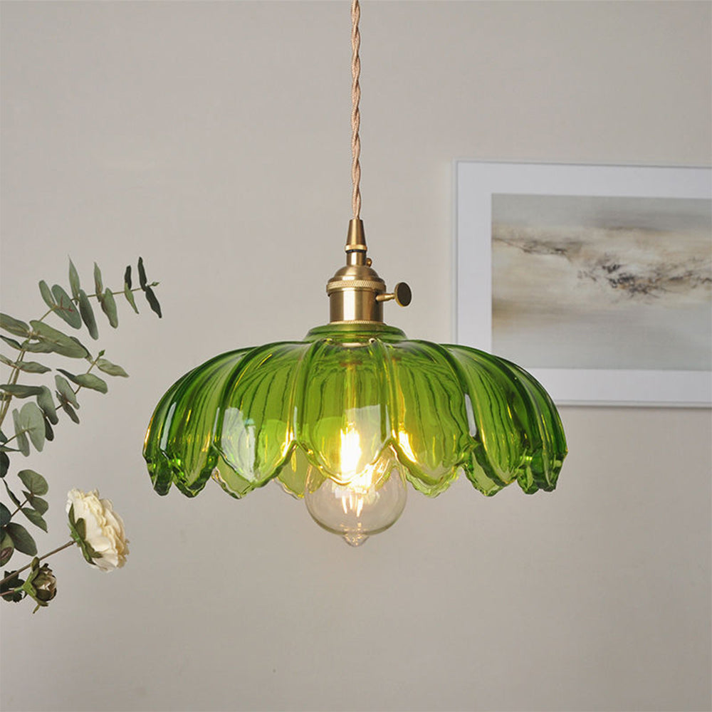 Colored Glass Hanging Light - Vintage Floral Pendant Lamp