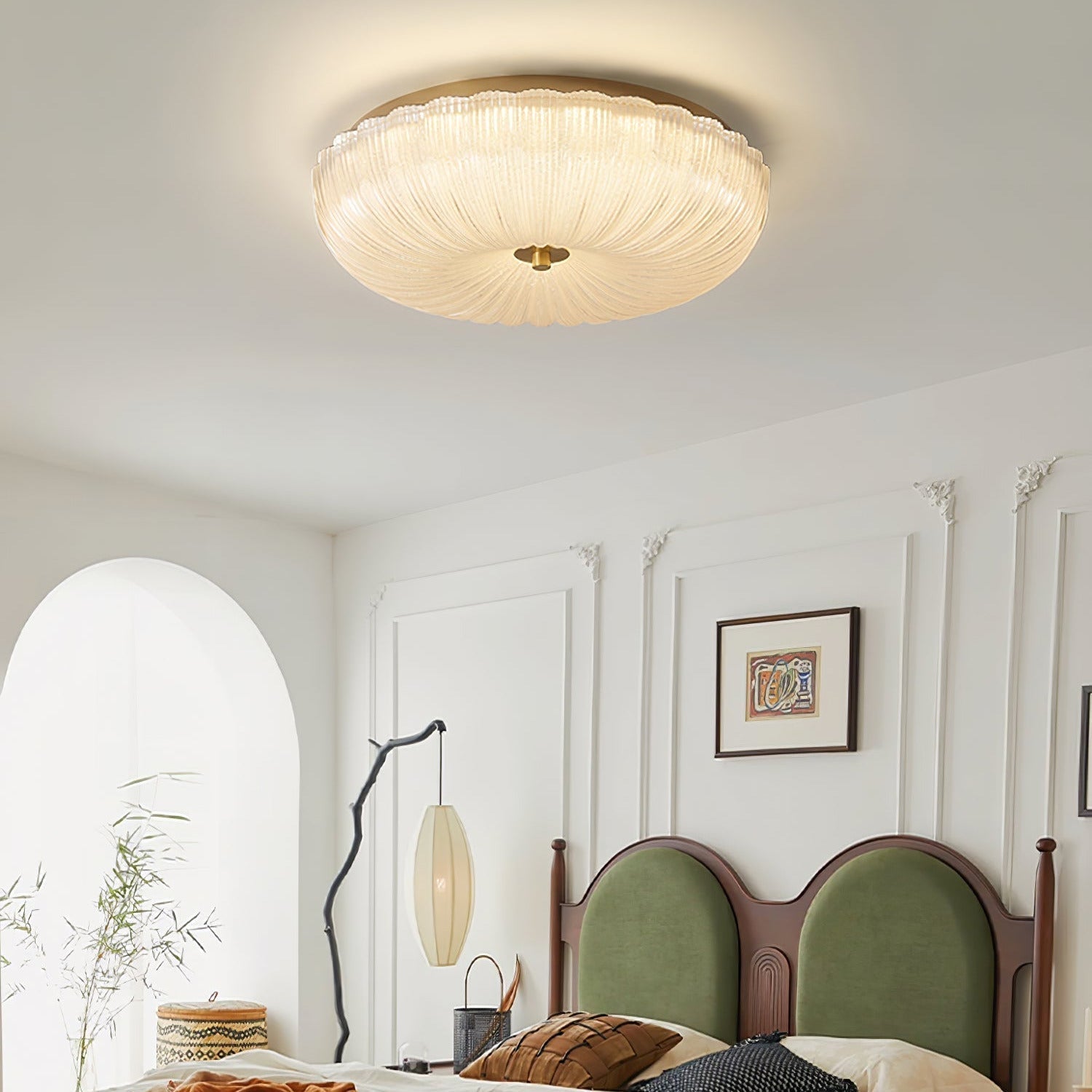 Ceiling Light with Flush Mount – Rippled Glass Design