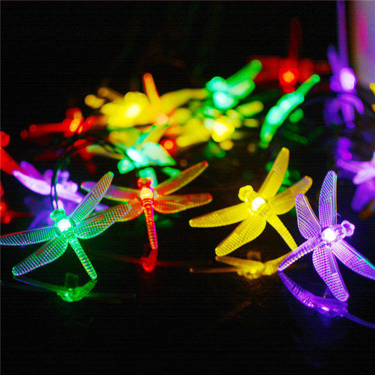 Multicolor LED Solar String Lights with Dragonfly Design
