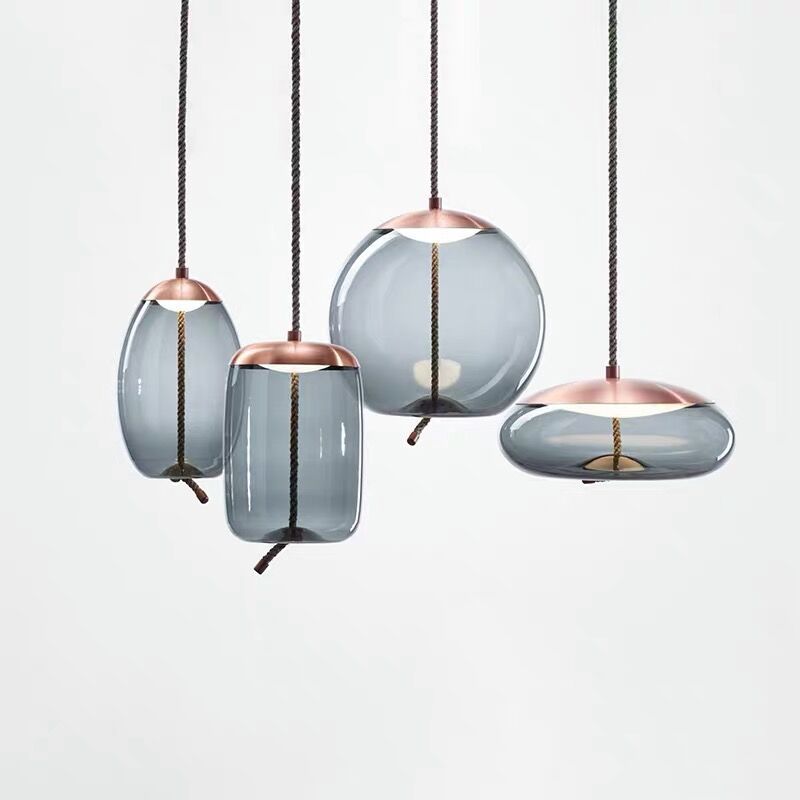 Pendant Light with Smoked Glass in Rose Gold Finish
