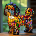 Stained Glass Dog Table Lamp – Animal Light for Bedroom or Desk