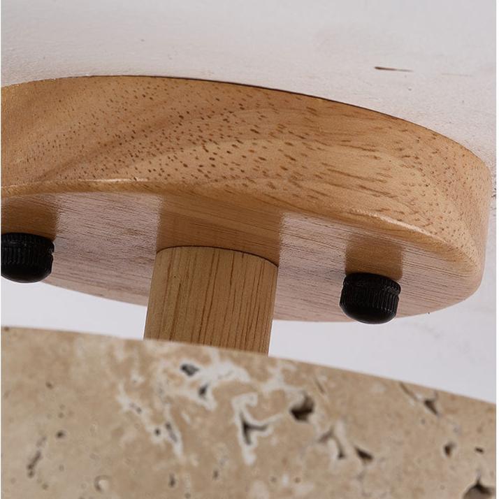 LED Ceiling Light with Wooden Base – Round Travertine Design