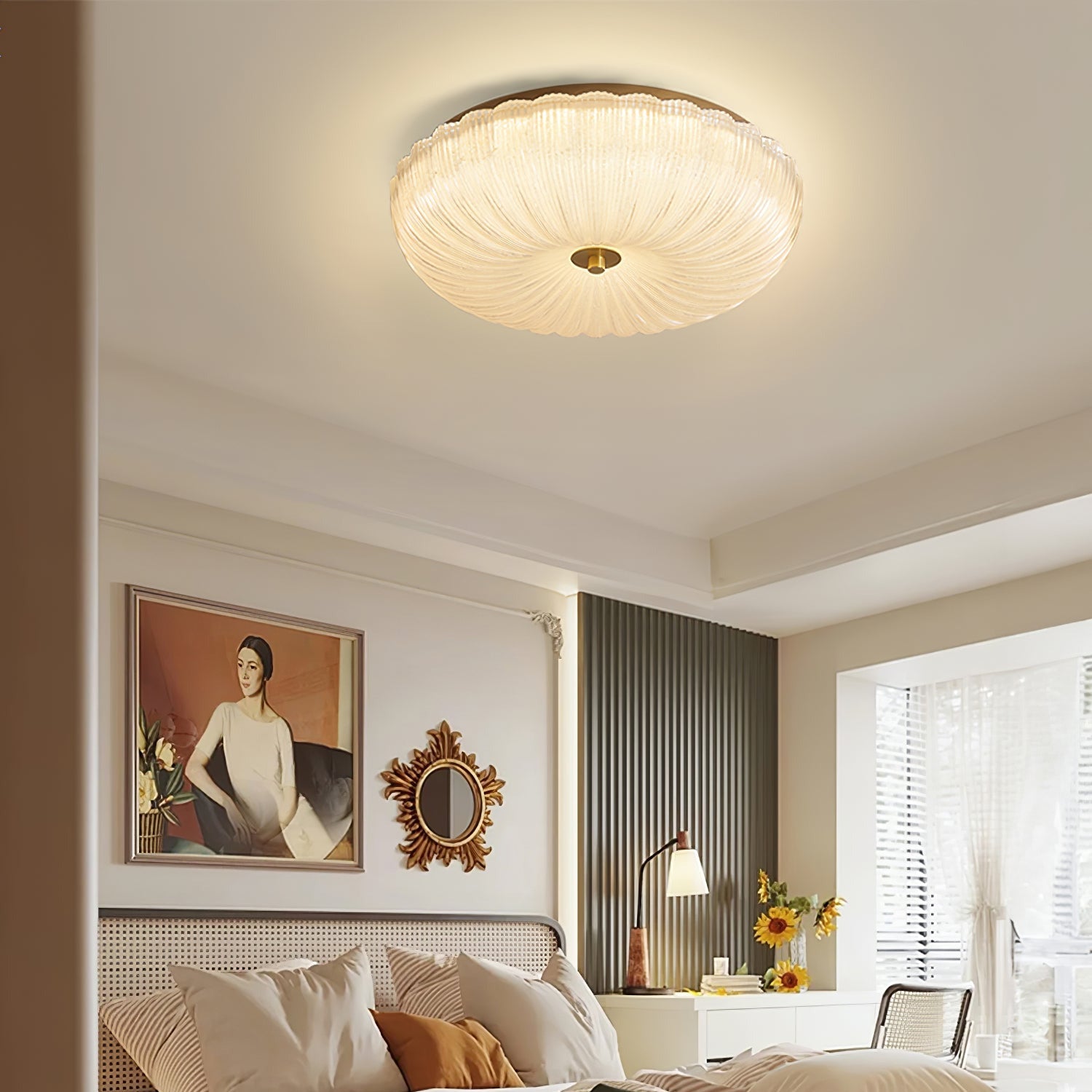 Ceiling Light with Flush Mount – Rippled Glass Design