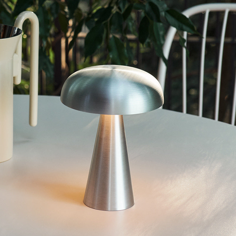 Mushroom-Shaped Table Lamp in Brushed Metal Finish