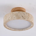 LED Ceiling Light with Wooden Base – Round Travertine Design