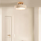LED Ceiling Light with Wooden Base – Round Travertine Design