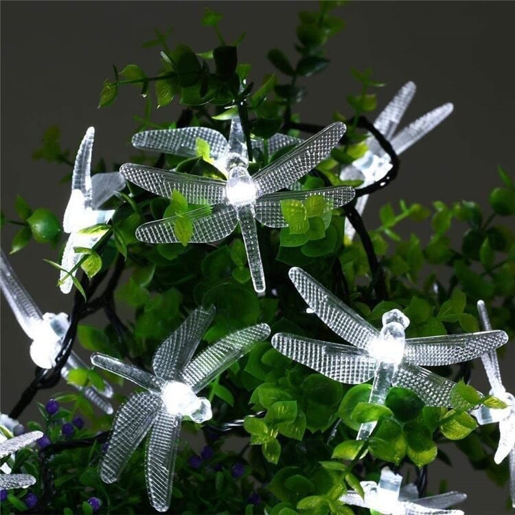 Multicolor LED Solar String Lights with Dragonfly Design