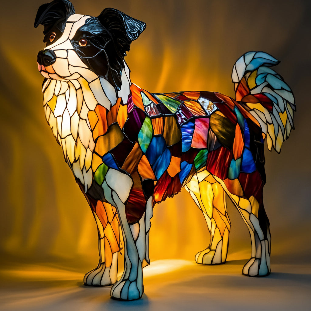 Stained Glass Dog Table Lamp – Animal Light for Bedroom or Desk
