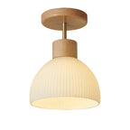 LED Ceiling Light Fixture with Natural Wood and Glass Design