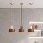 Walnut and Brass Hanging Lamp - Japanese-Style Cylinder Pendant Light