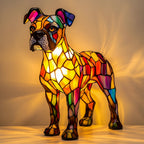 Stained Glass Dog Table Lamp – Animal Light for Bedroom or Desk