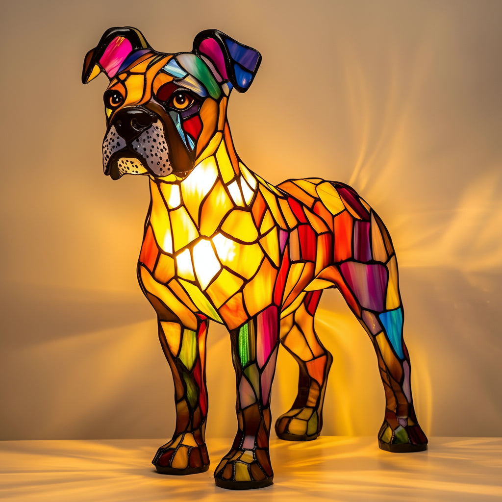 Stained Glass Dog Table Lamp – Animal Light for Bedroom or Desk