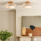 LED Ceiling Light with Wooden Base – Round Travertine Design