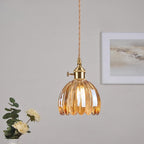 Ribbed Glass Pendant Lamp in Japanese Style