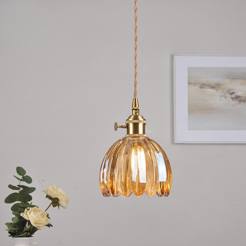 Ribbed Glass Pendant Lamp in Japanese Style
