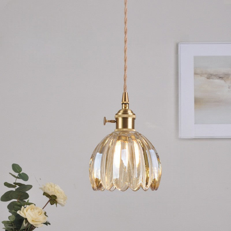 Ribbed Glass Pendant Lamp in Japanese Style
